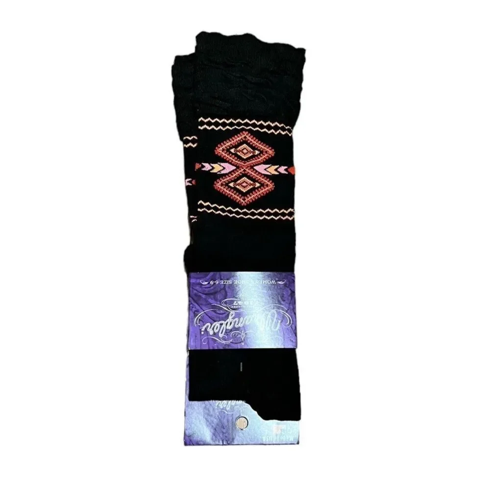 Wrangler Aztec Print Black Boot Socks,‎ NWT